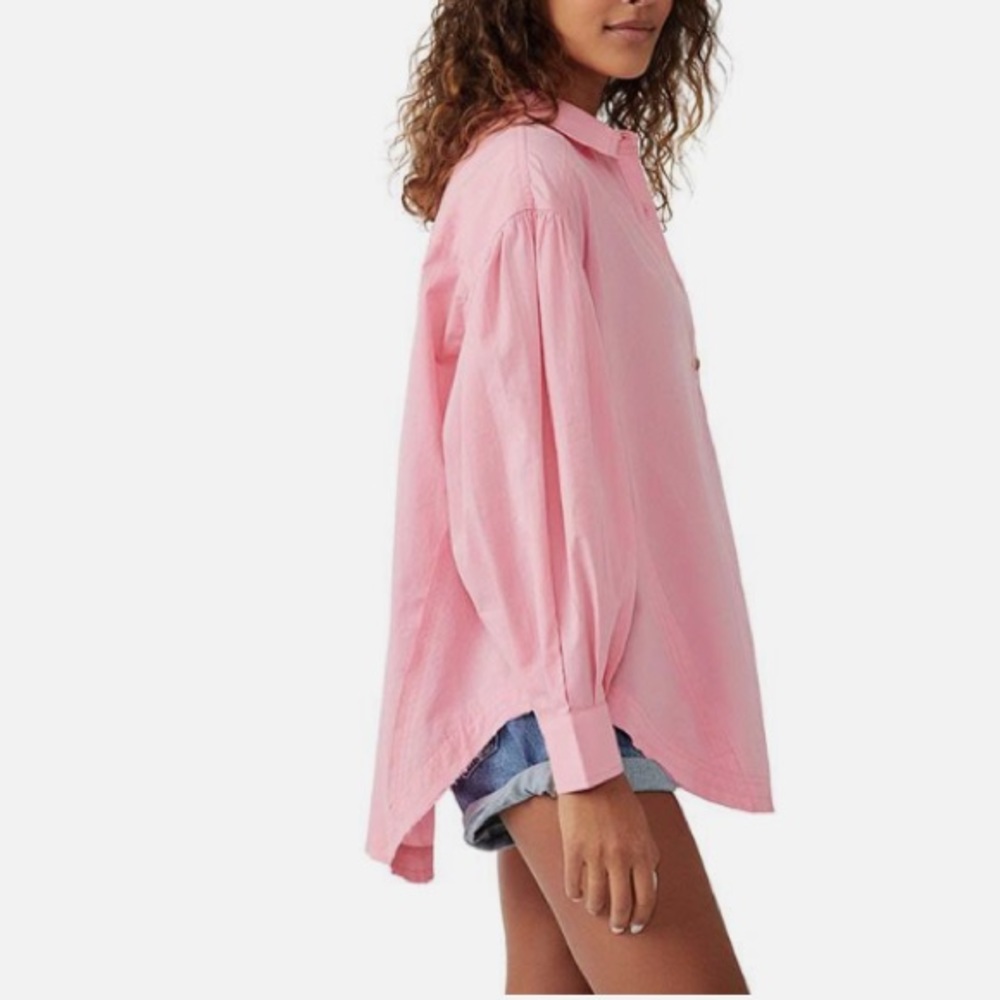 We The Free Happy Hour Solid Poplin Top Pink New With Tags - Picture 2 of 8